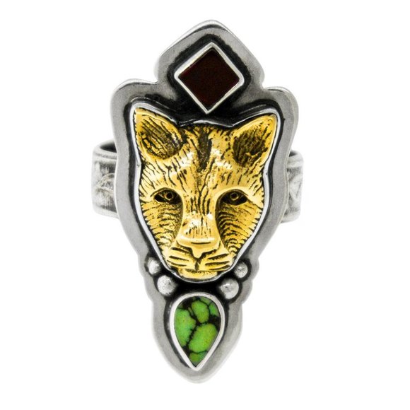 Tabra 925 Bronze Carnelian Turquoise Ring Size 8.5